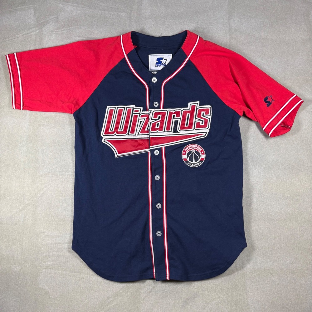 Starter Washington Wizards Baseball Jersey Mens Small Navy Red Button Up NBA